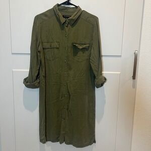 Banana Republic Womens size 10 Olive Green Shirt Dress Utility Style Street Boho